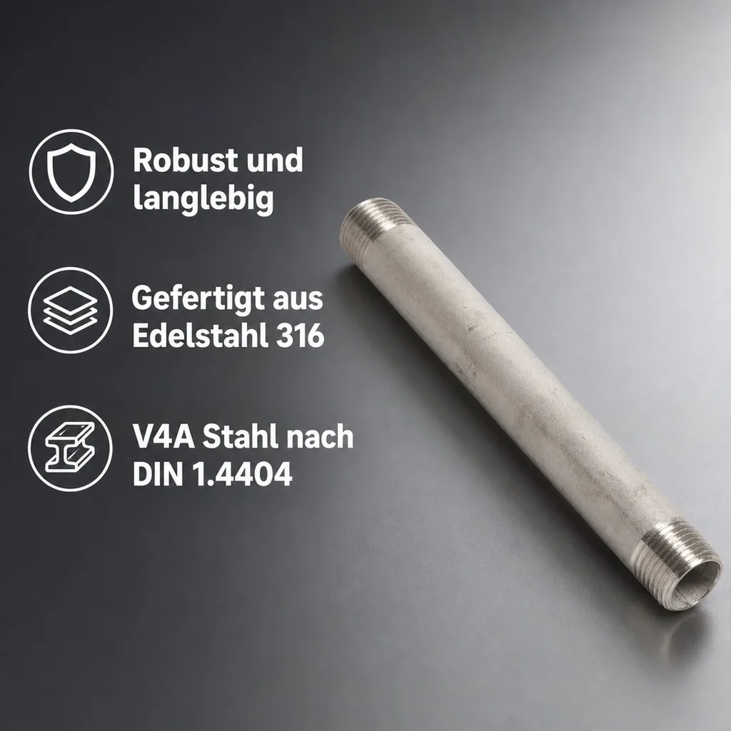 Edelstahl Rohrnippel, Gewindefitting, 1 1/4 Zoll AG 80mm