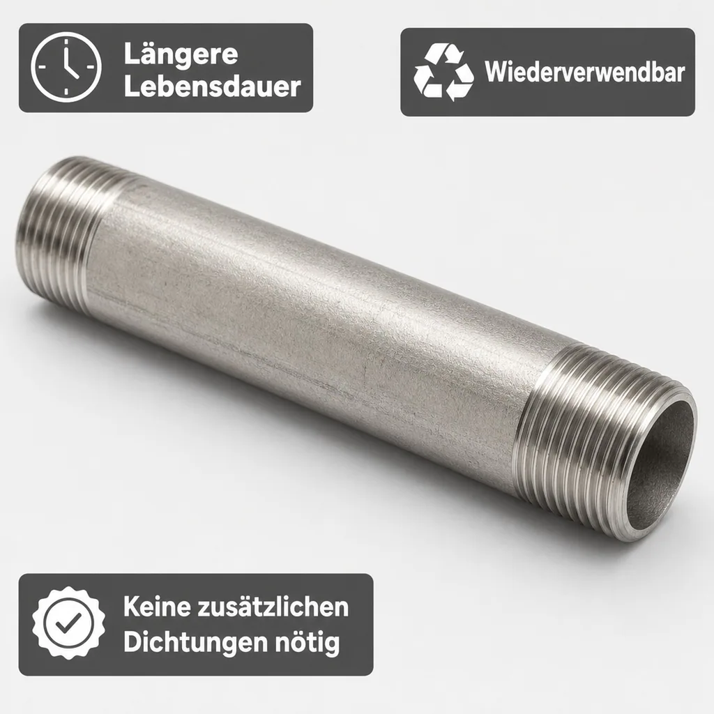 Edelstahl Rohrnippel, Gewindefitting, 1 1/4 Zoll AG 80mm