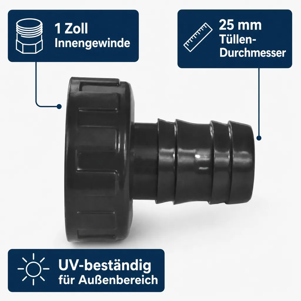 Schlauchtülle 1 Zoll, PVC, mit Überwurfmutter