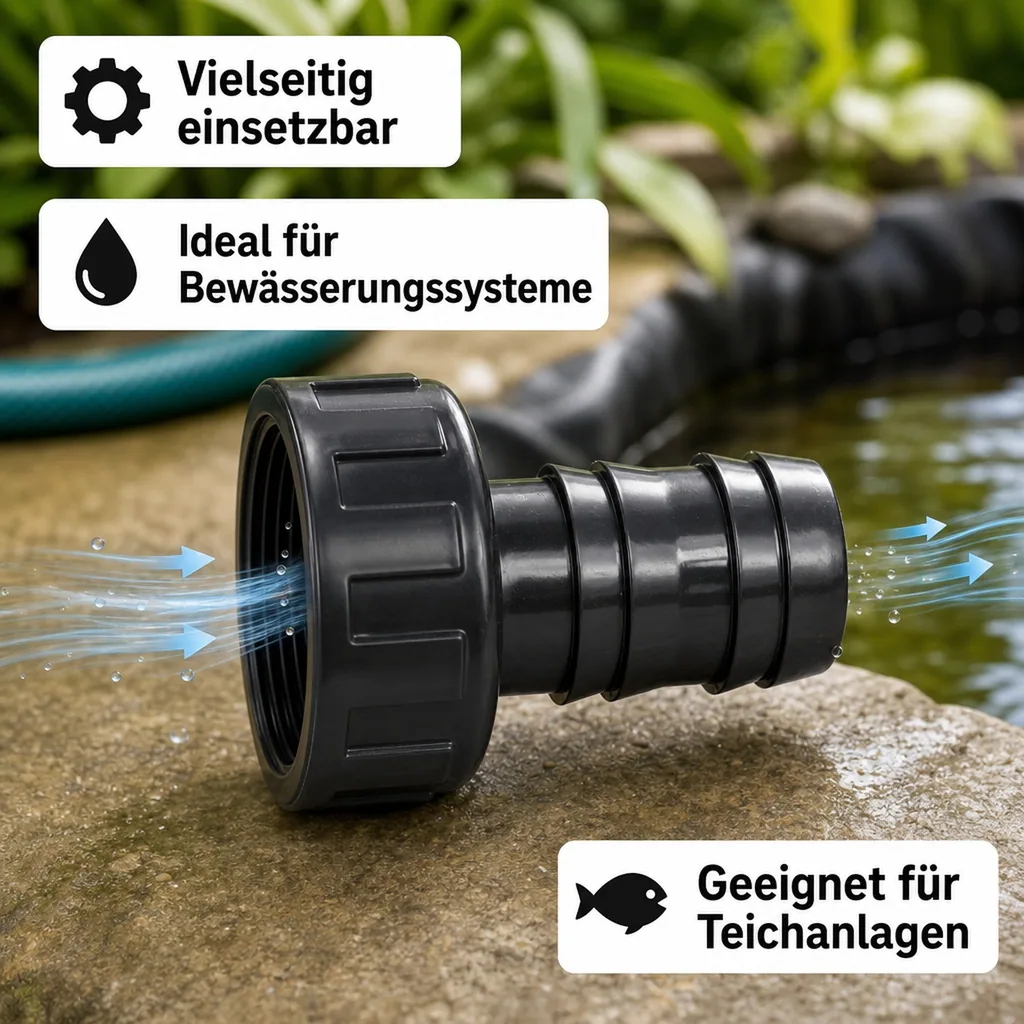Schlauchtülle 1 Zoll, PVC, mit Überwurfmutter