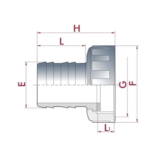 PVC Schlauchtülle mit Überwurfmutter, ¾" IG x 16 mm