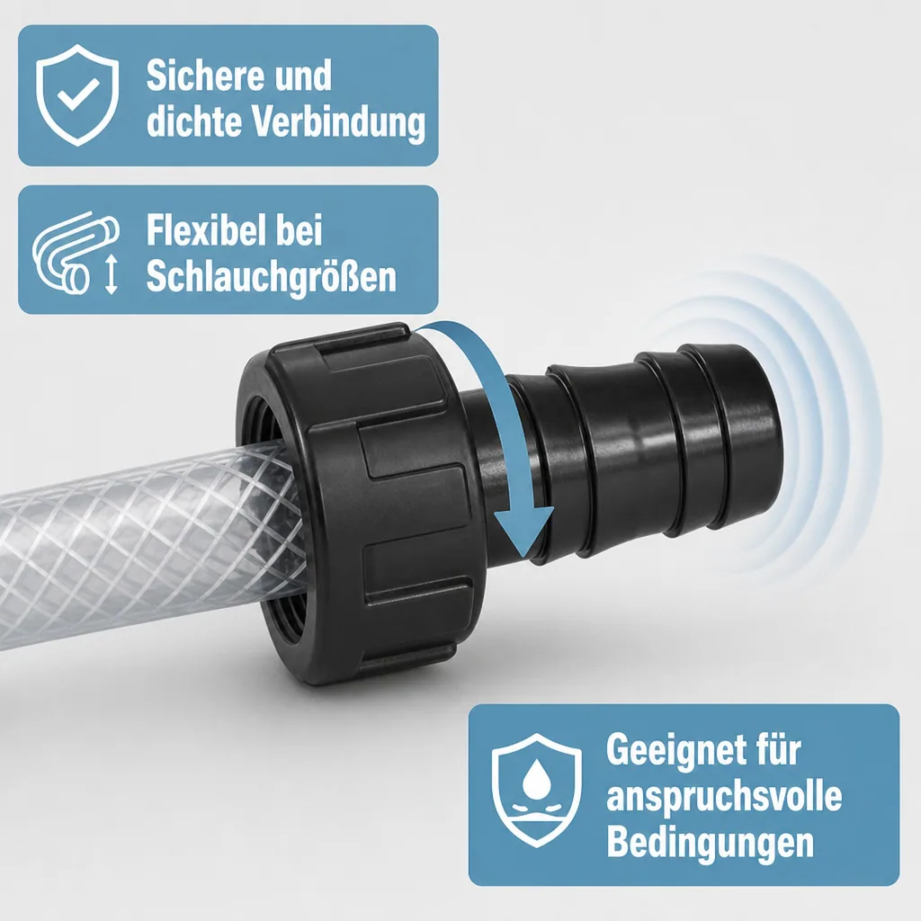 PVC Schlauchtülle mit Überwurfmutter, ¾" IG x 16 mm