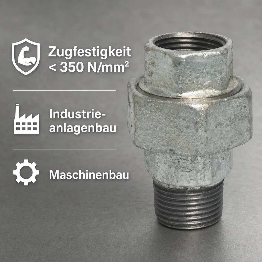 Gewindefitting Temperguss Verschraubung Typ Flach 1/2" IG x 1/2" AG
