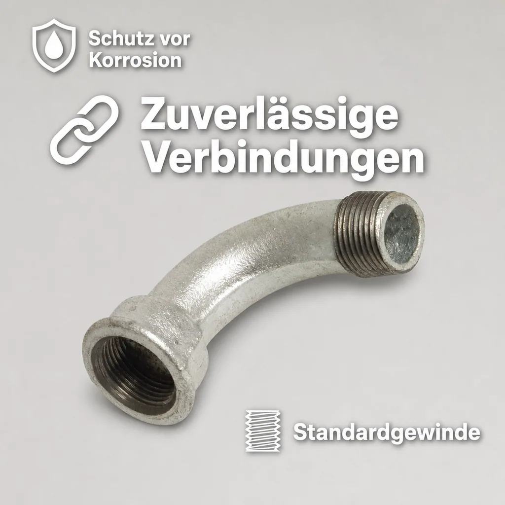 Gewindefitting, Tempergussfitting, 90 Grad Bogen 2 Zoll, verzinkt