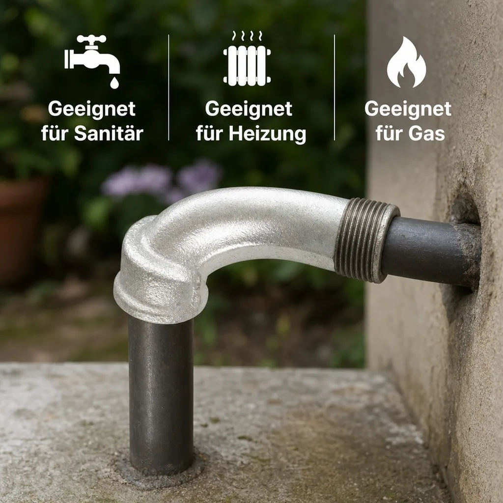 Gewindefitting, Tempergussfitting, 90 Grad Bogen 2 Zoll, verzinkt