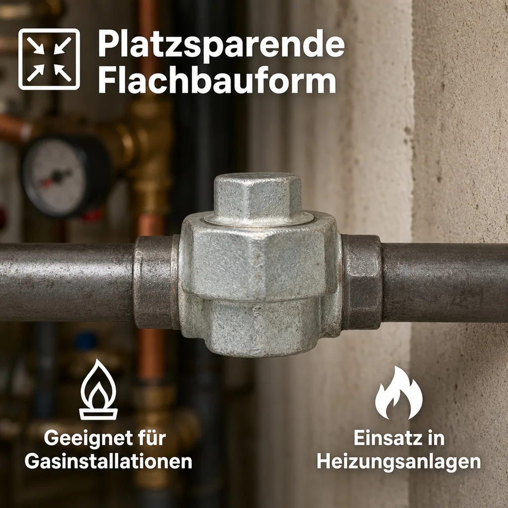 Gewindefitting Temperguss Verschraubung, Flachfitting 1'' IG x 1'' AG