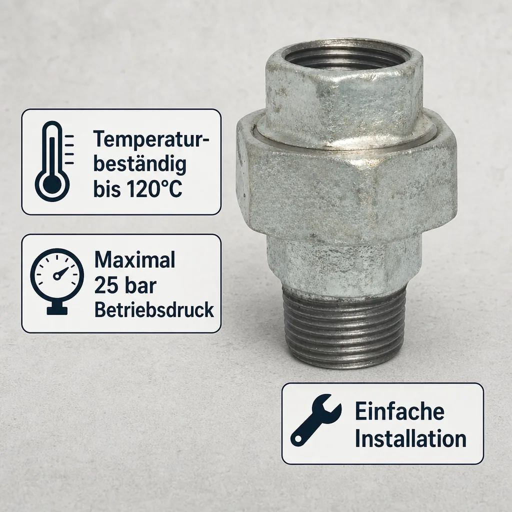 Gewindefitting Temperguss Verschraubung, Flachfitting 1'' IG x 1'' AG