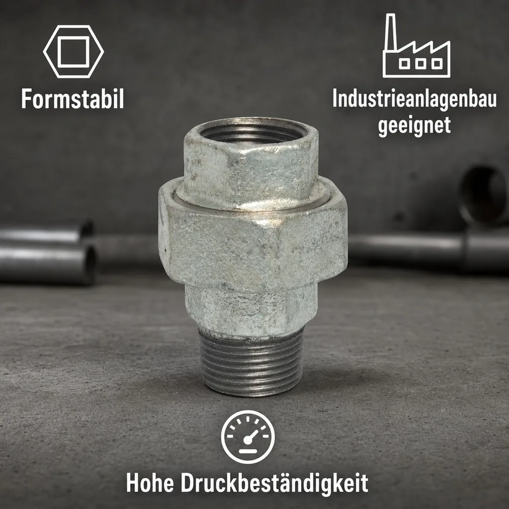 Gewindefitting Temperguss Verschraubung, Flachfitting 1'' IG x 1'' AG
