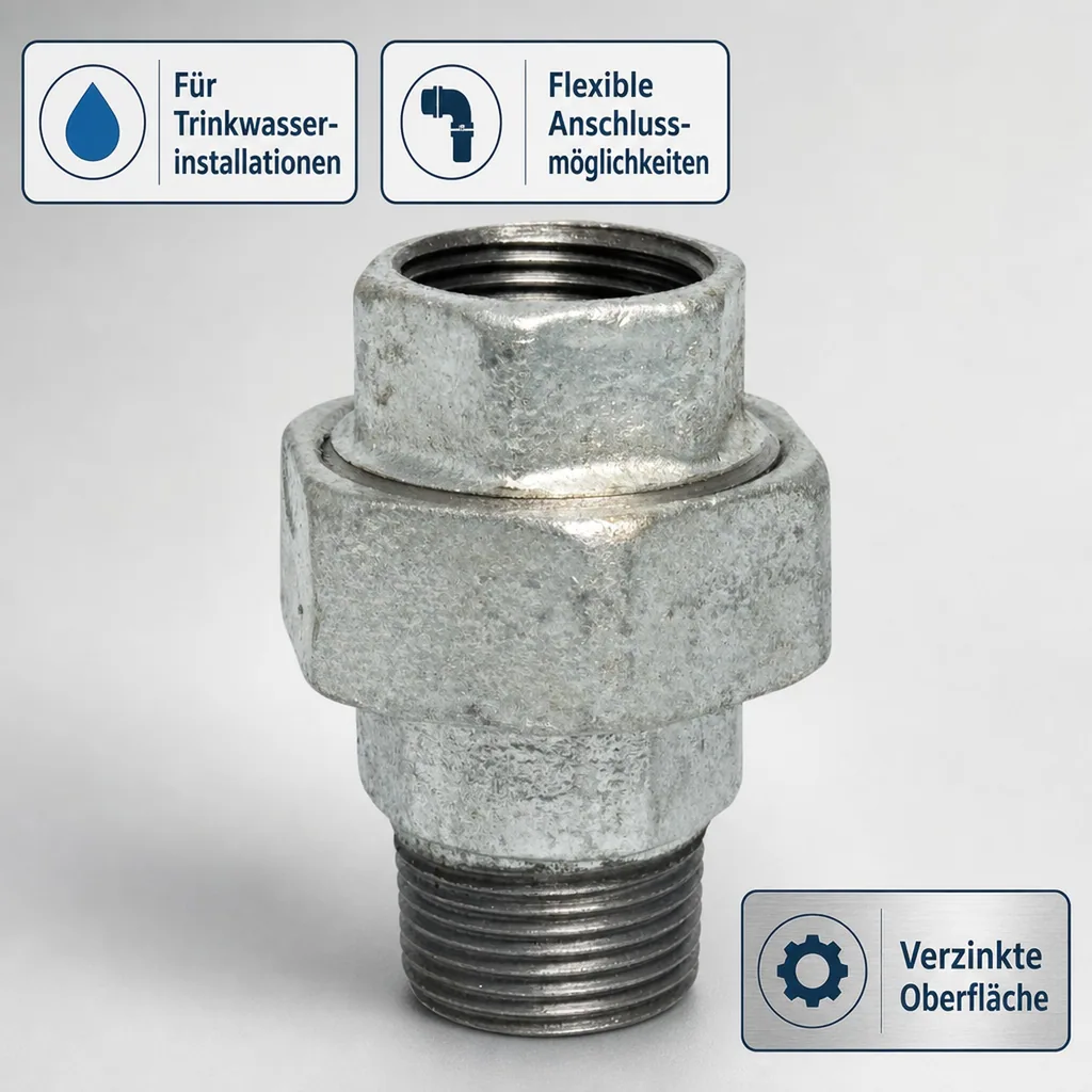 Gewindefitting Temperguss Verschraubung, Flachfitting 1'' IG x 1'' AG
