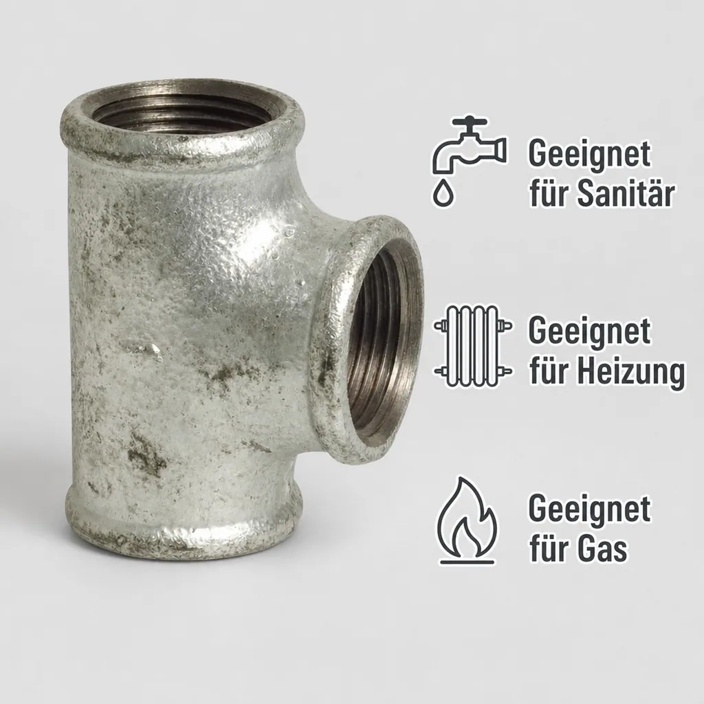 T Stück Temperguss, Gewindefitting, 2 Zoll IG, Tempergussfitting