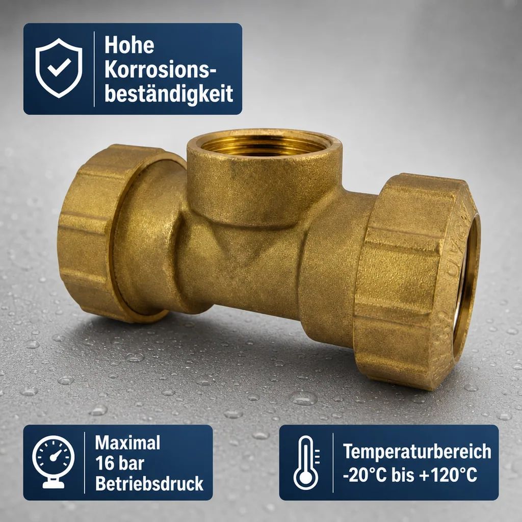 PE Rohr Verschraubung, Messing T-Stück IG 32x1", Rohrverbinder