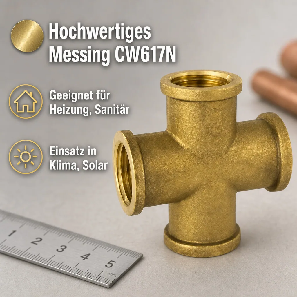 Messing Fitting, Gewindefitting, Kreuzstück 3/8 IG