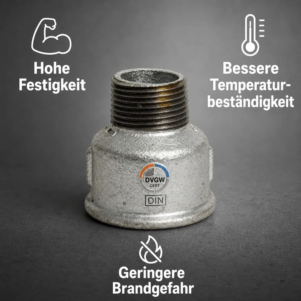 Reduziermuffe Temperguss, Gewindefitting 2" IG x 1 1/2" AG