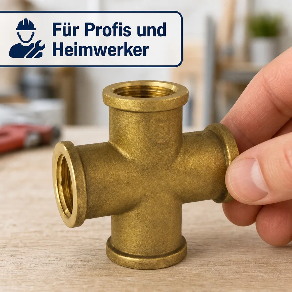 Messing Fitting, Gewindefitting Messing, Kreuzstück 1 Zoll IG, Sanitär, Heizung