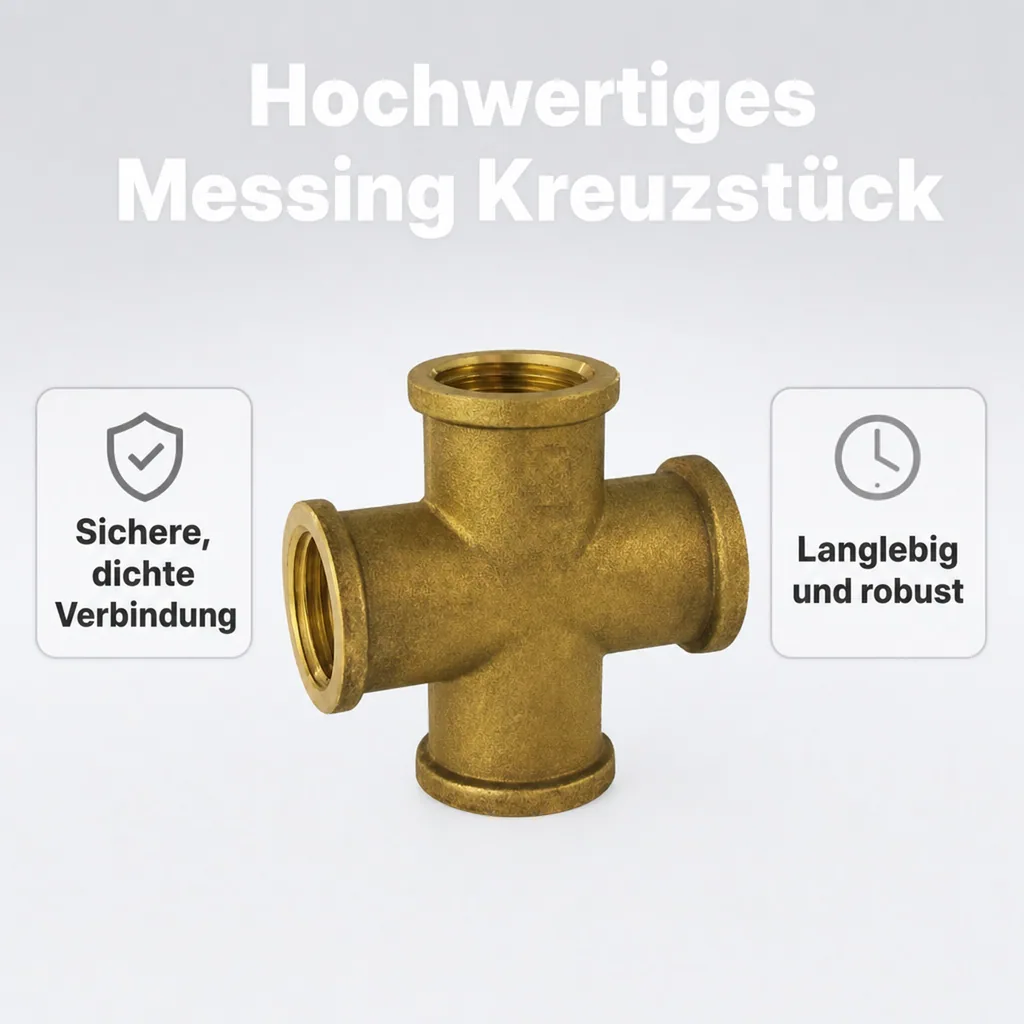 Messing Fitting, Gewindefitting Messing, Kreuzstück 1 Zoll IG, Sanitär, Heizung