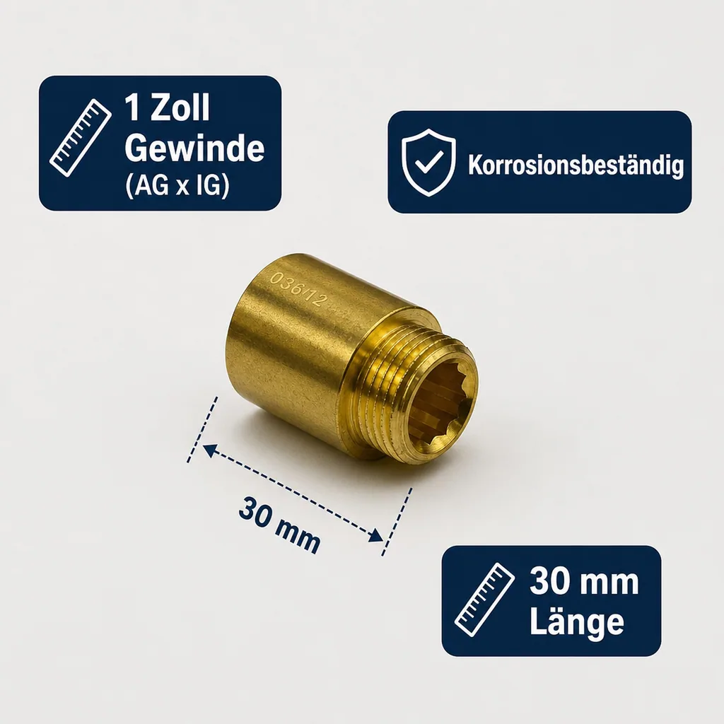 Hahnverlängerung, Messing Gewindefitting, 1 Zoll, 30mm