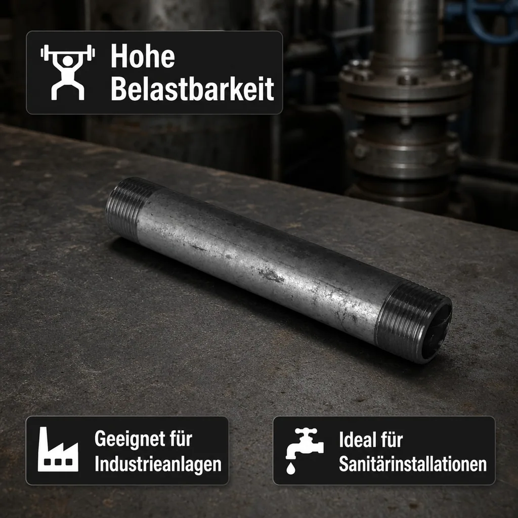 Rohrnippel verzinkt, Gewindefitting, 1/2" AG x 1/2" AG, 180 mm