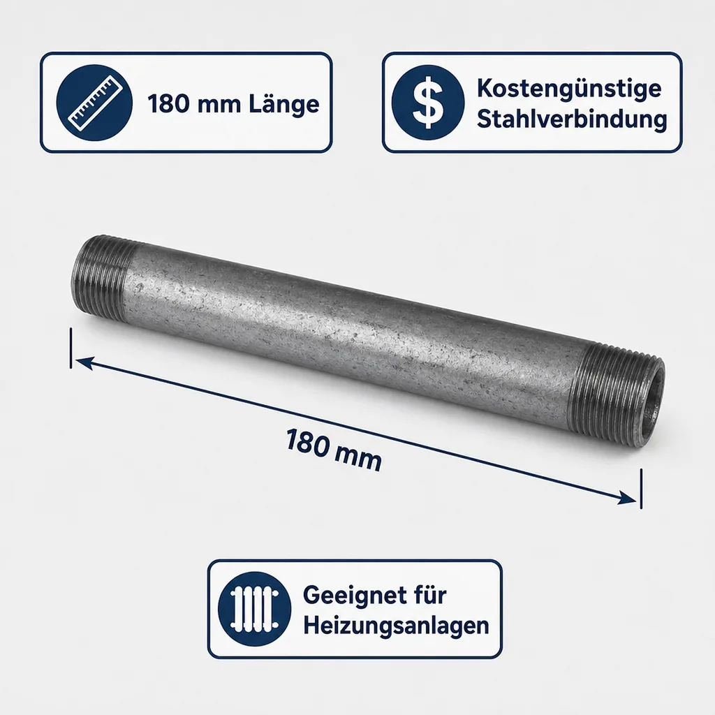 Rohrnippel verzinkt, Gewindefitting, 1/2" AG x 1/2" AG, 180 mm
