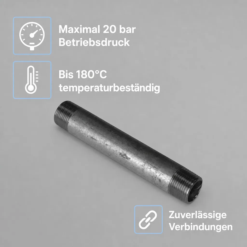 Rohrnippel verzinkt, Gewindefitting, 1/2" AG x 1/2" AG, 180 mm