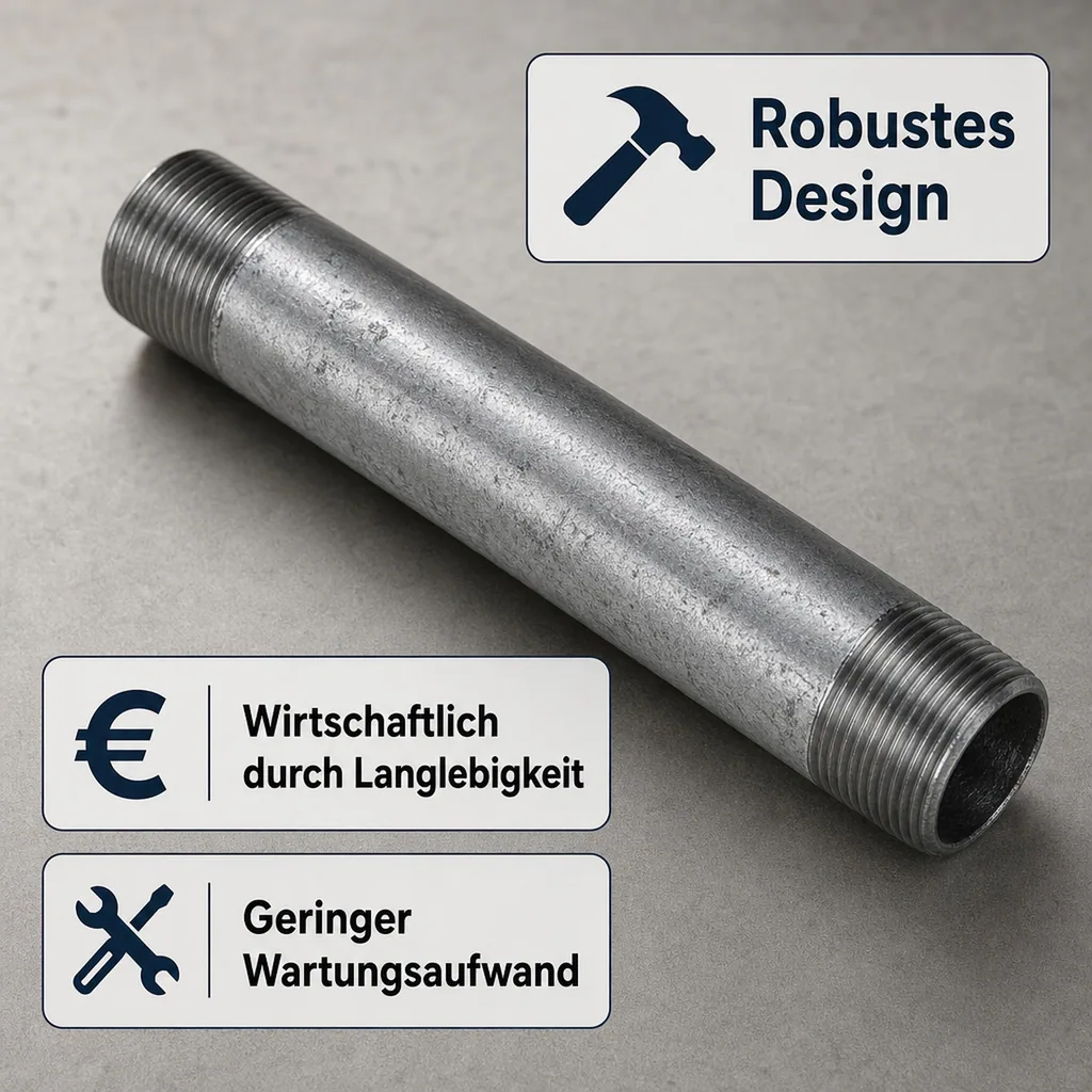 Rohrnippel verzinkt, Gewindefitting, 1/2 Zoll AG x 1/2 Zoll AG, 200 mm