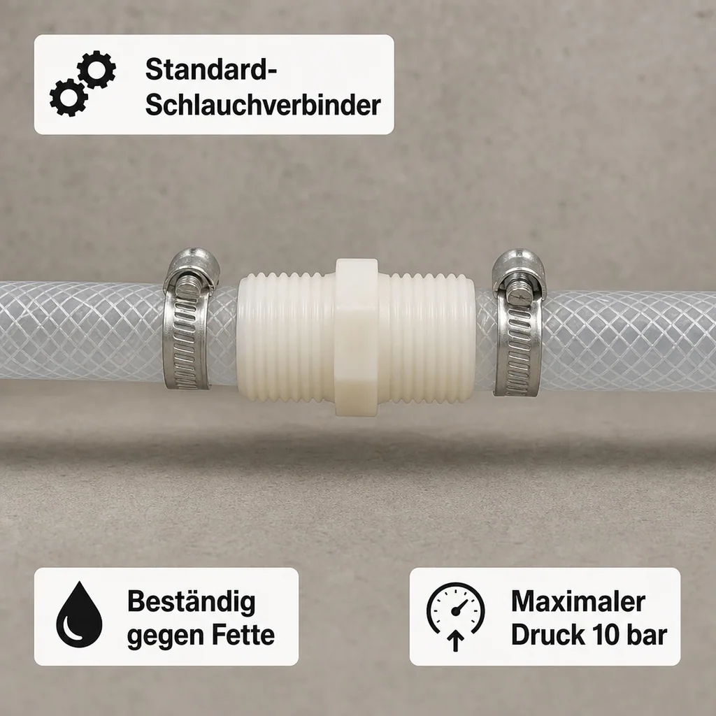 Schlauchverbinder Kunststoff Doppelnippel 1/2"