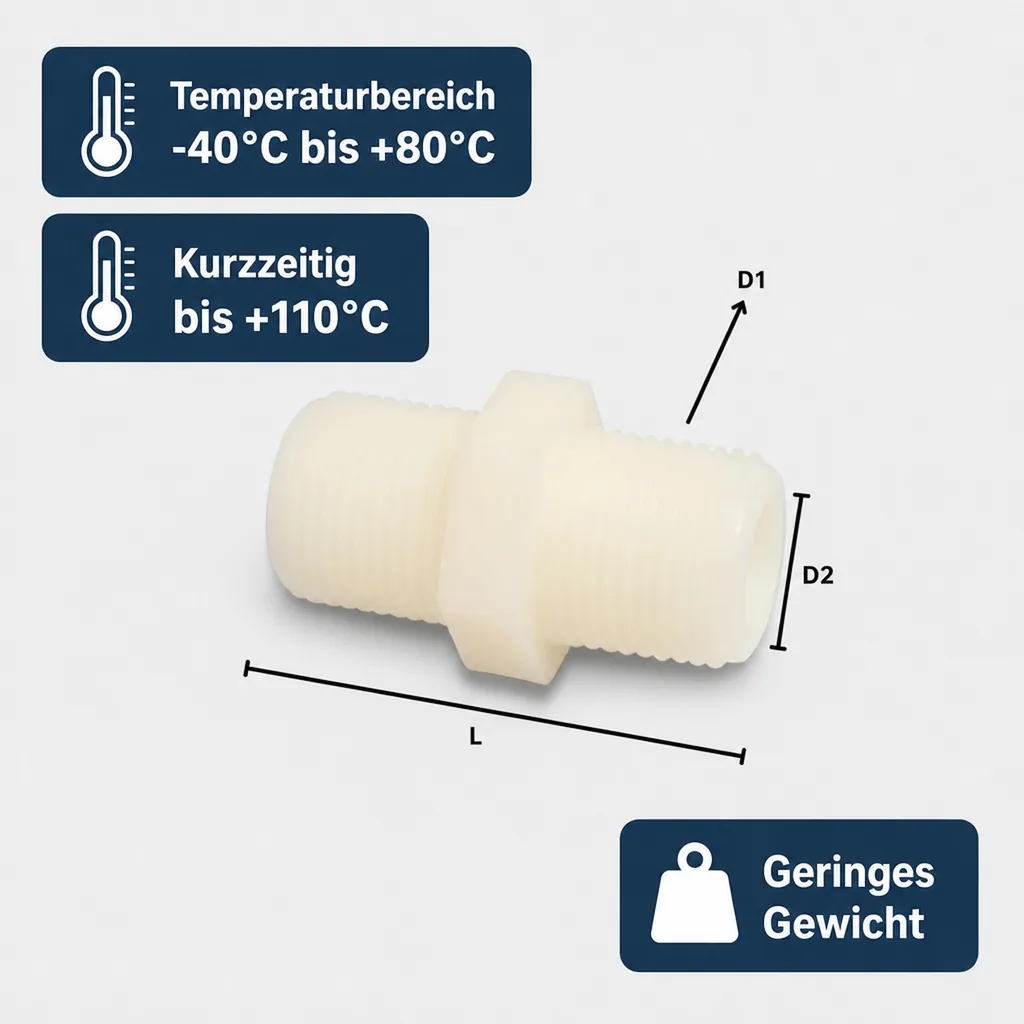 Schlauchverbinder Kunststoff Doppelnippel 1/2"