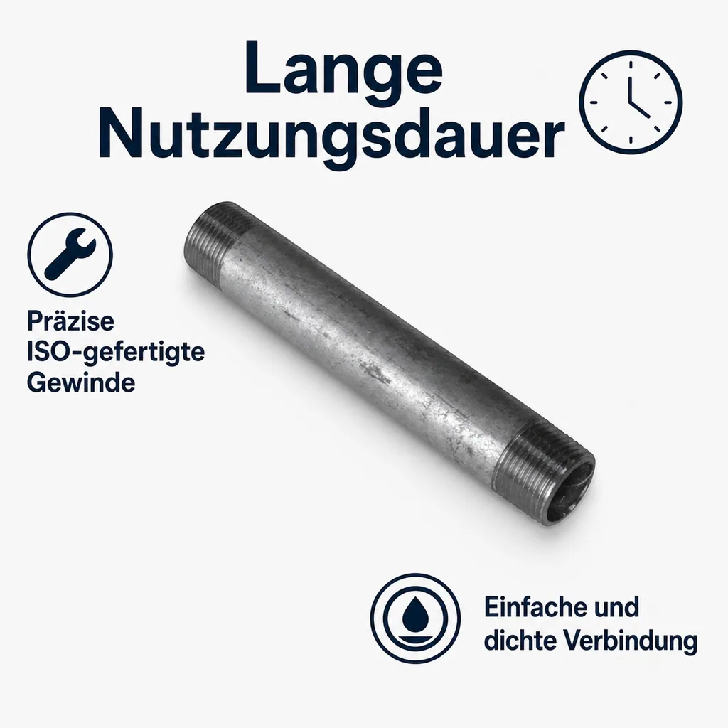 Rohrnippel verzinkt, Gewindefitting, 1/2" AG x 1/2" AG, 400 mm