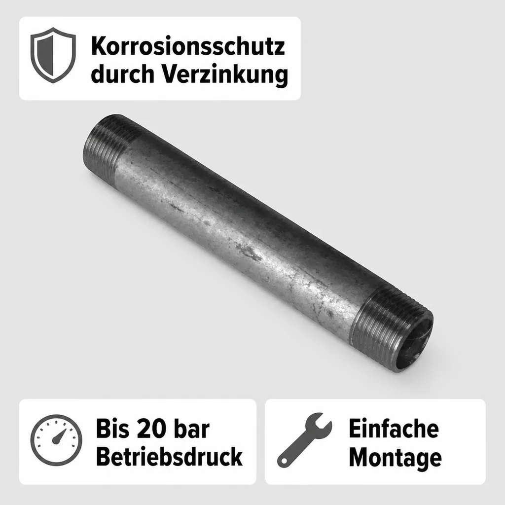 Rohrnippel verzinkt, Gewindefitting, 1/2" AG x 1/2" AG, 400 mm