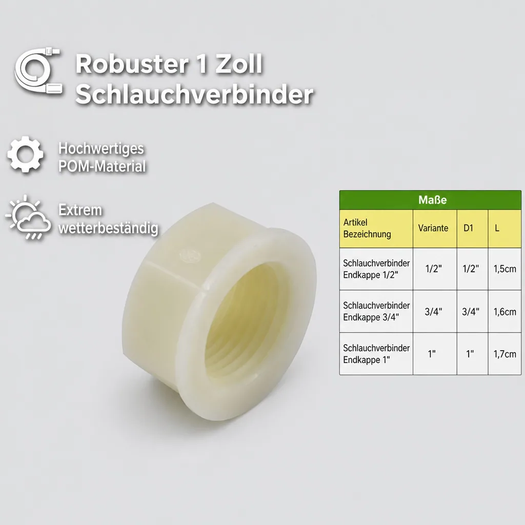 Schlauchverbinder 1 Zoll, Kunststoff Endkappe, Garten, Schlauchkupplung