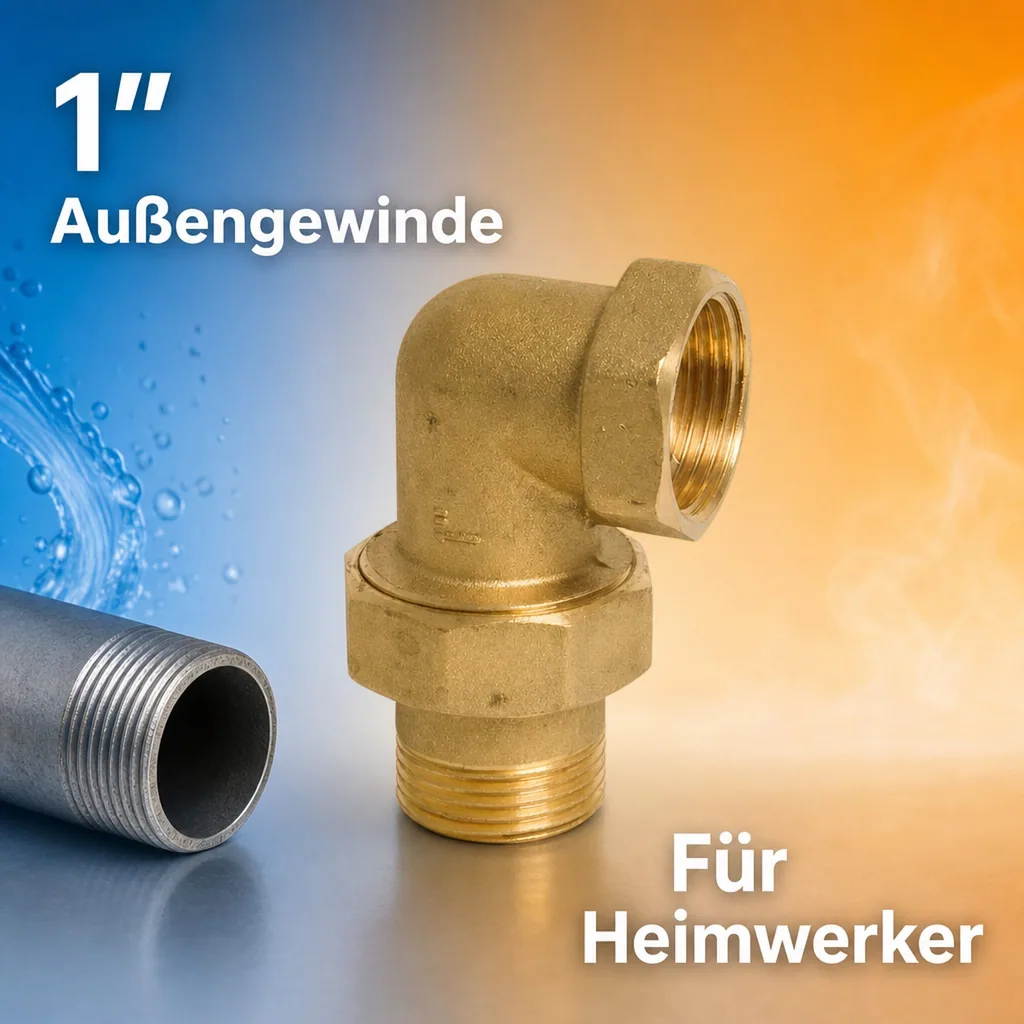 Gewindefitting Messing Radiator Winkelstück 90° 1" IG x 1" AG Typ Konischdichtend
