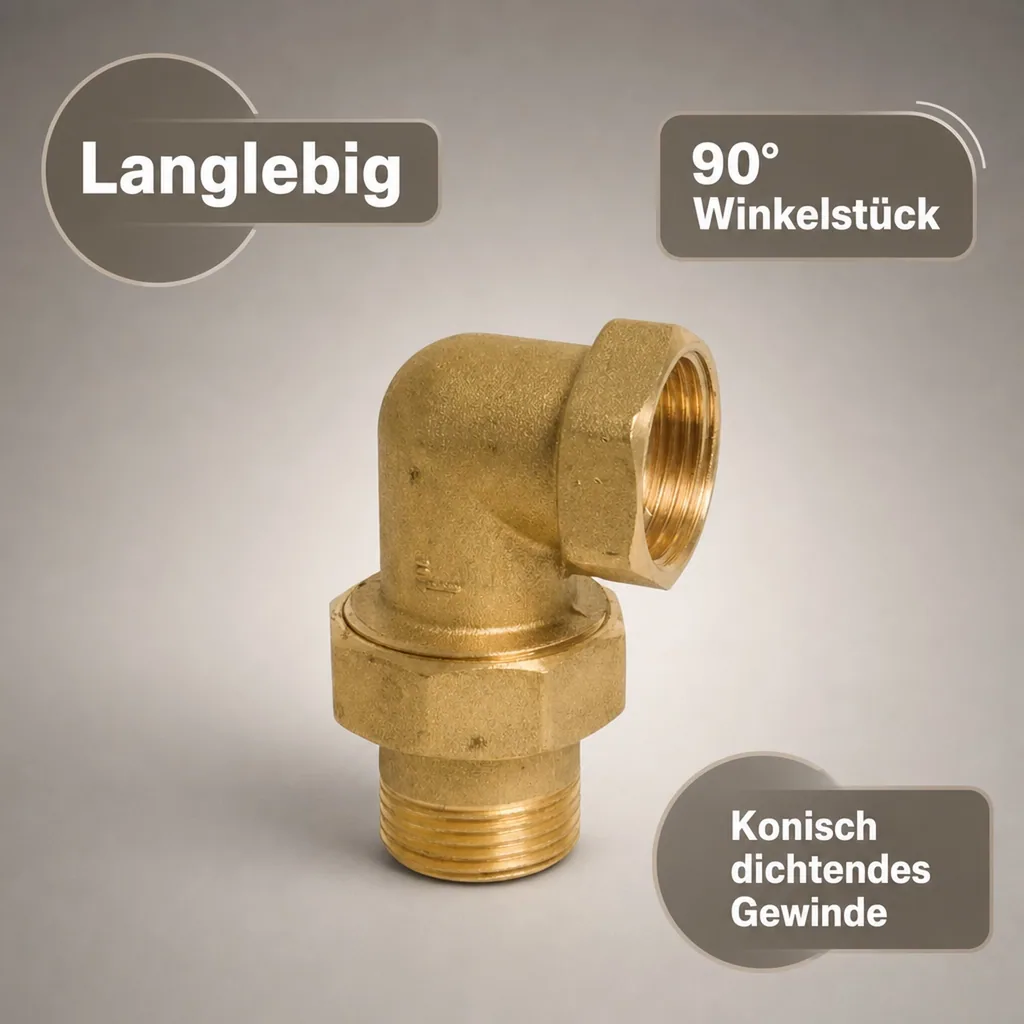 Gewindefitting Messing Radiator Winkelstück 90° 1" IG x 1" AG Typ Konischdichtend