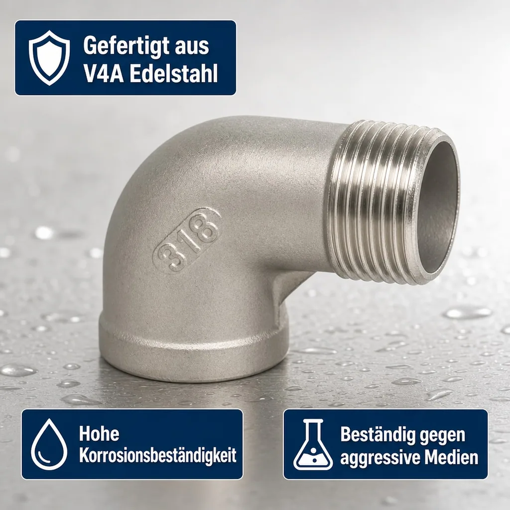 Edelstahl Winkel 90 Grad, Gewindefitting Edelstahl, Winkel 1 1/4 Zoll