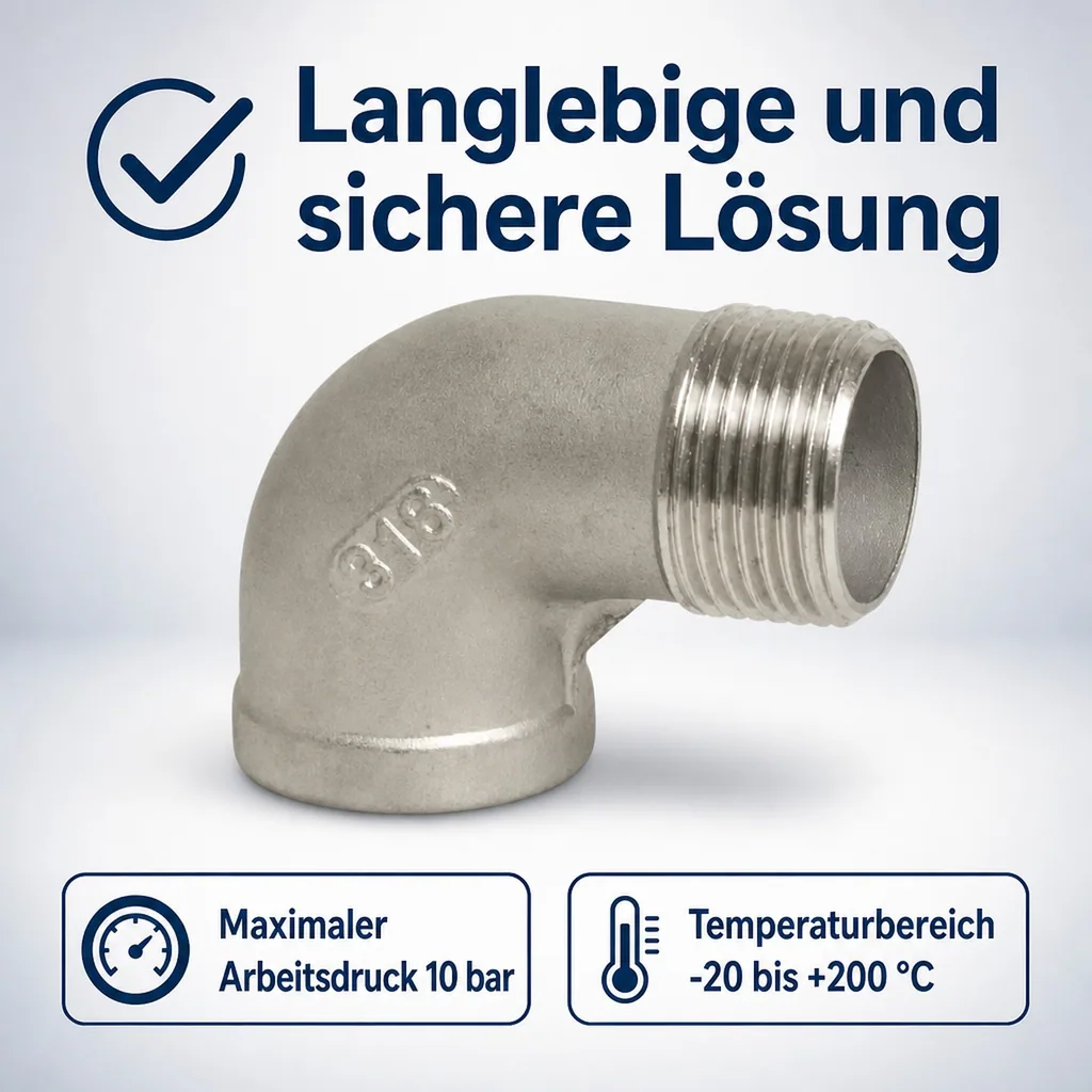 Edelstahl Winkel 90 Grad, Gewindefitting Edelstahl, Winkel 1 1/4 Zoll