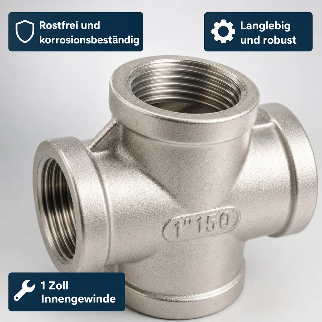 Edelstahlfitting, Gewindefitting Edelstahl, Kreuzstück, 1 Zoll, V4A