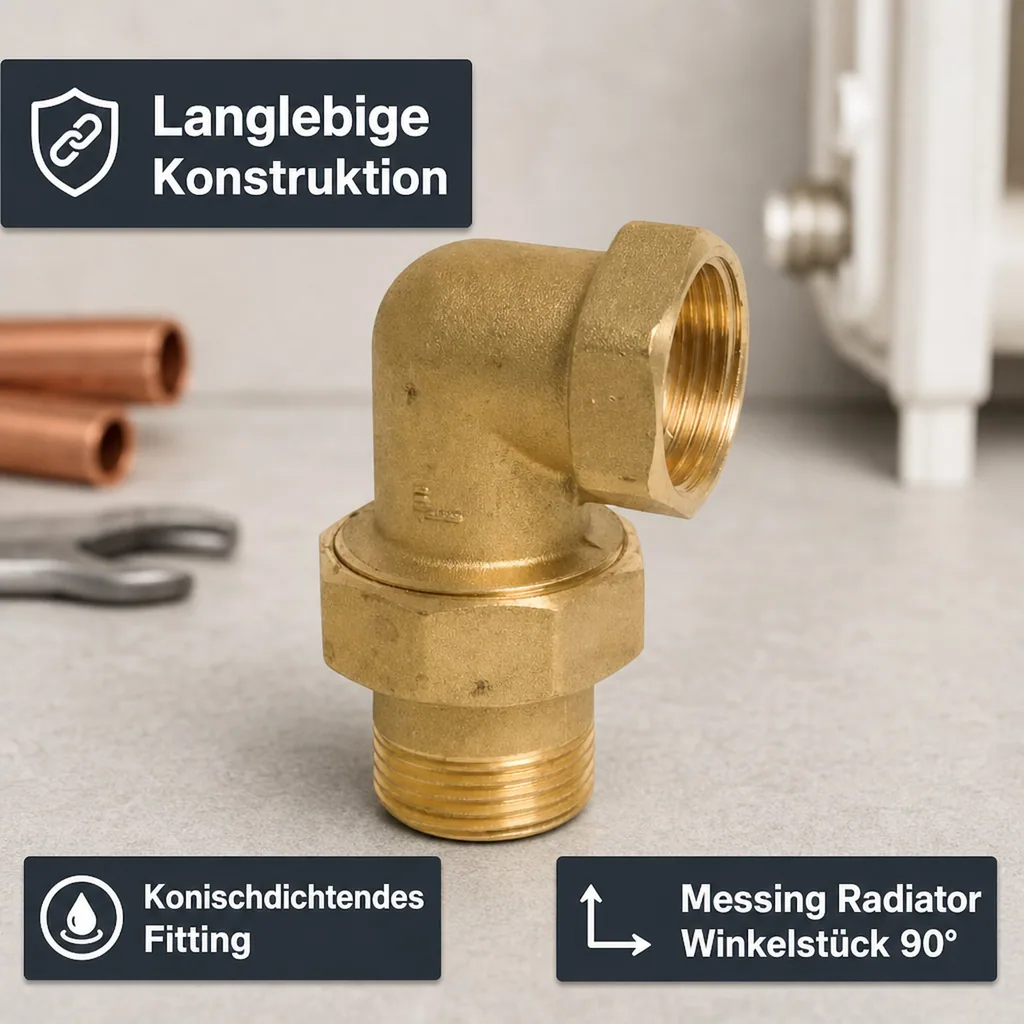 Gewindefitting Messing Radiator Winkelstück 90° 1 1/4" IG x 1 1/4" AG Typ Konischdichtend