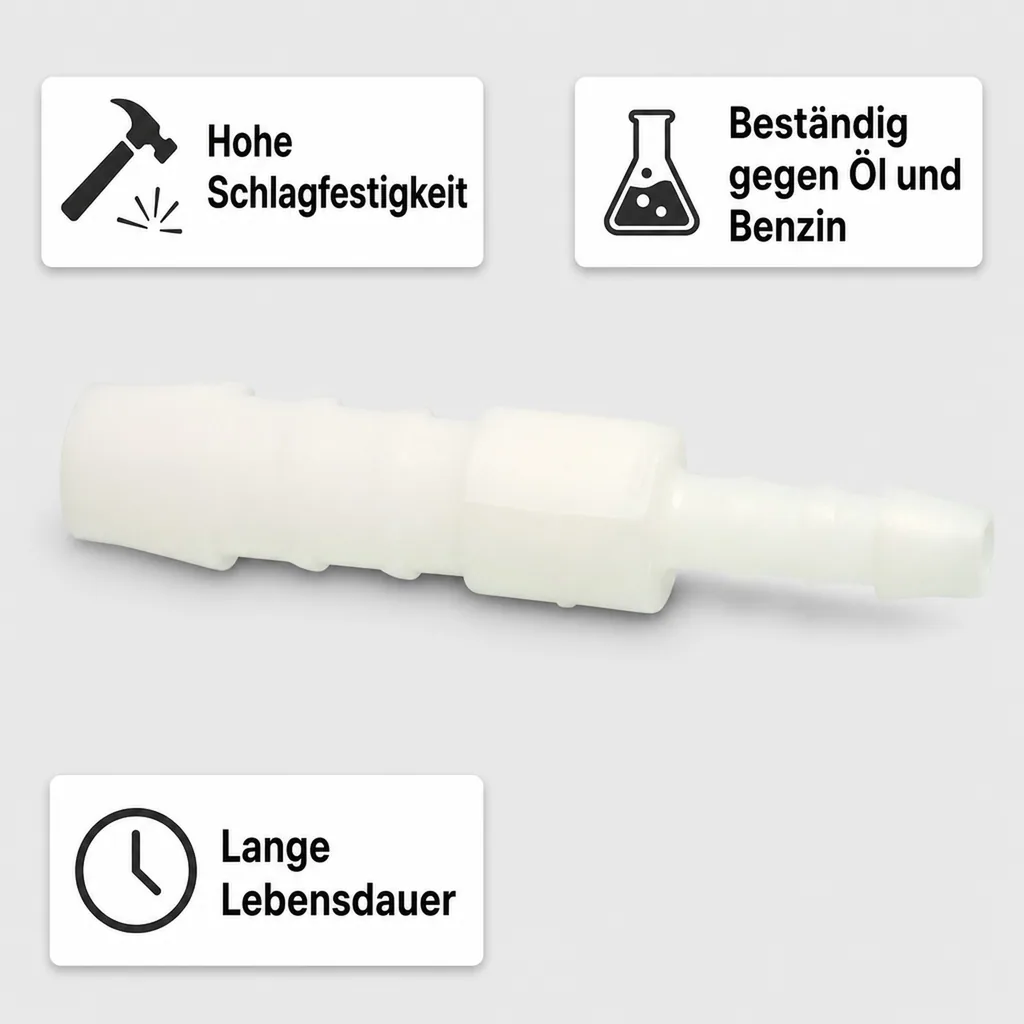 Schlauchverbinder Kunststoff, Reduzierverbinder 10mm x 8mm