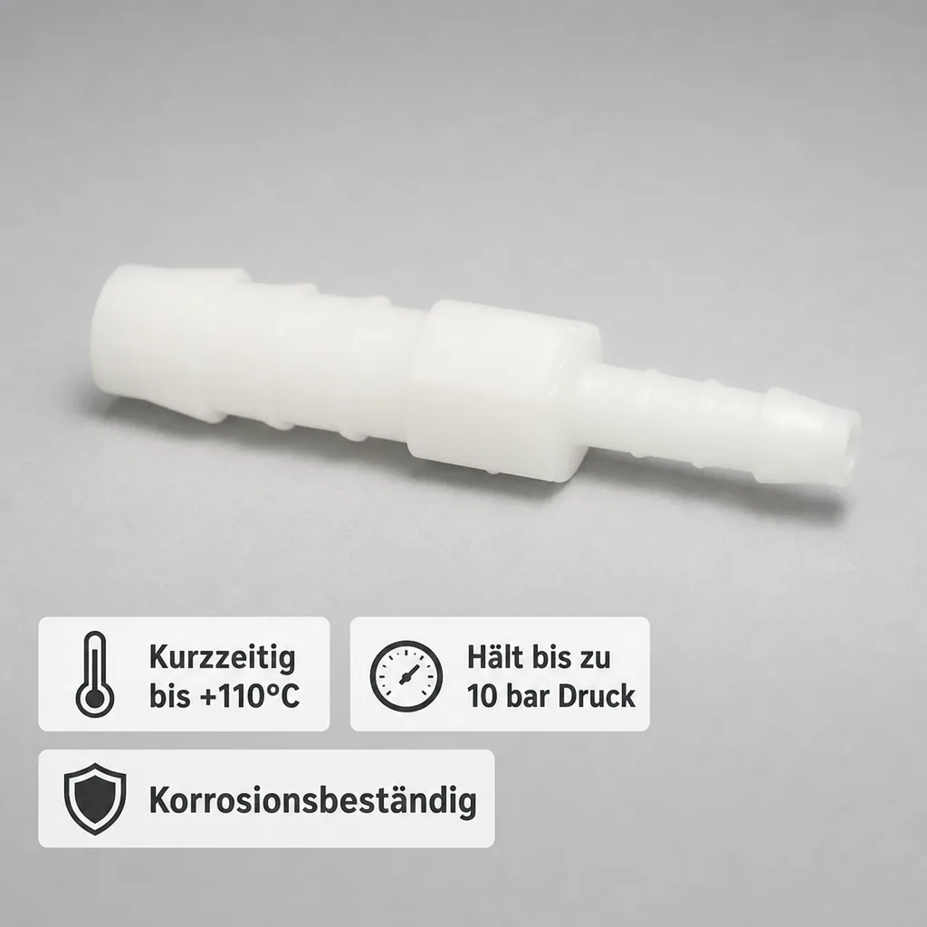 Schlauchverbinder Kunststoff, Reduzierverbinder 10mm x 8mm