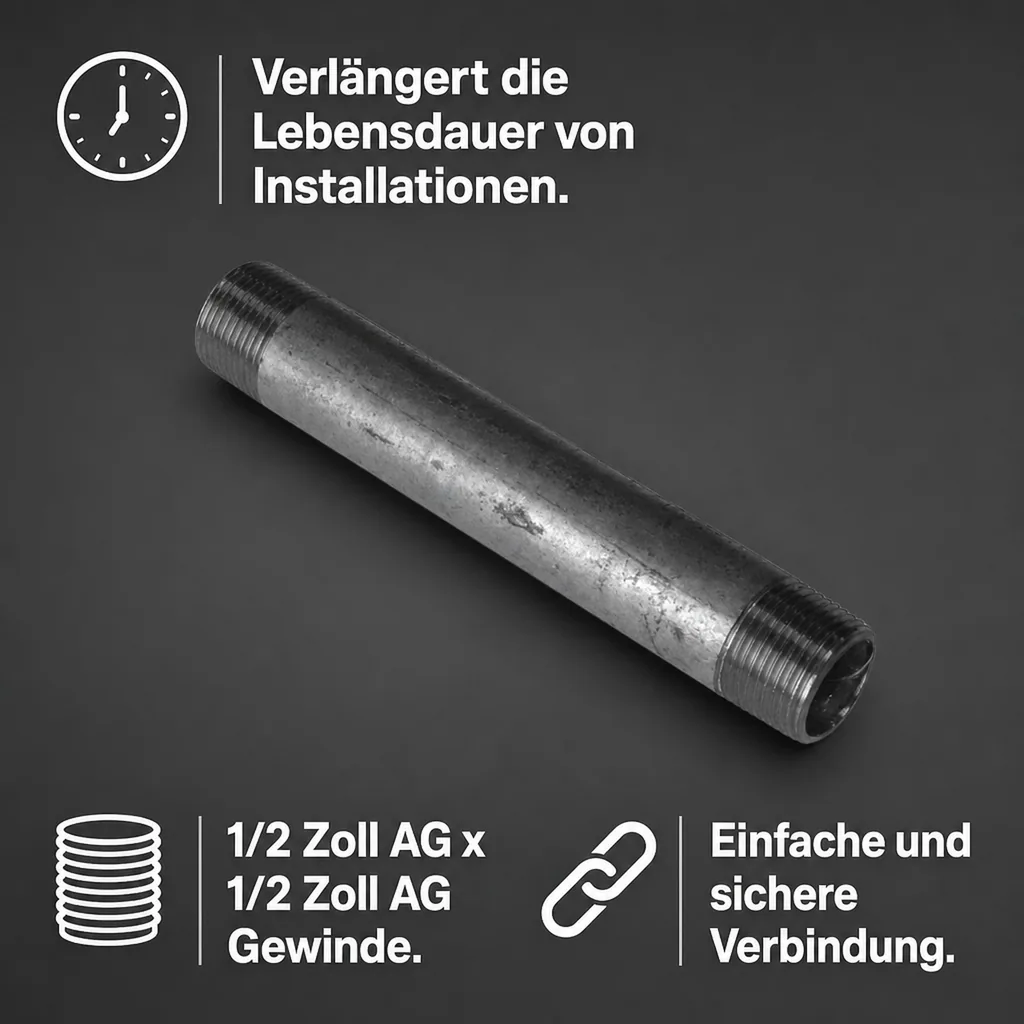 Rohrnippel verzinkt, Gewindefitting, 1/2 Zoll AG x 1/2 Zoll AG, 1000 mm
