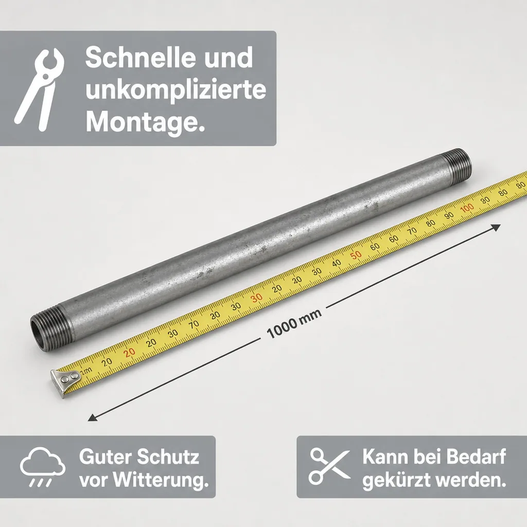 Rohrnippel verzinkt, Gewindefitting, 1/2 Zoll AG x 1/2 Zoll AG, 1000 mm