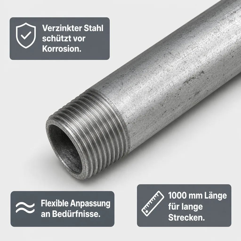 Rohrnippel verzinkt, Gewindefitting, 1/2 Zoll AG x 1/2 Zoll AG, 1000 mm