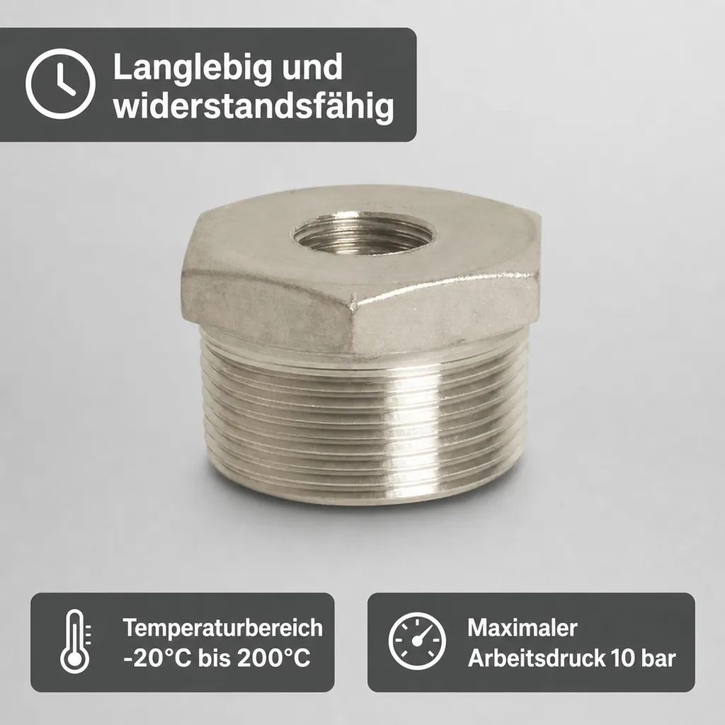 Gewindefitting Edelstahl Reduzierstück 1 1/2" AG x 1" IG