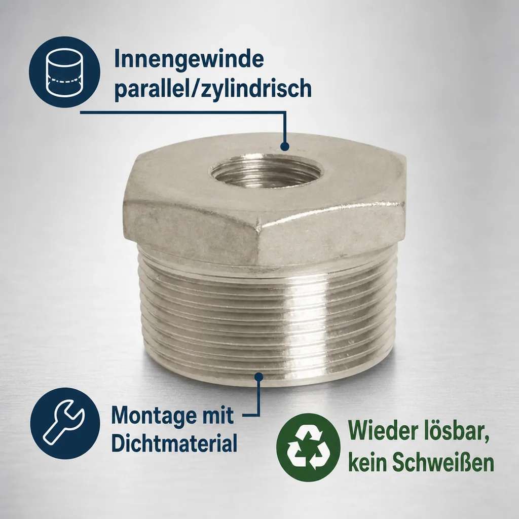 Gewindefitting Edelstahl Reduzierstück 1 1/2" AG x 1" IG