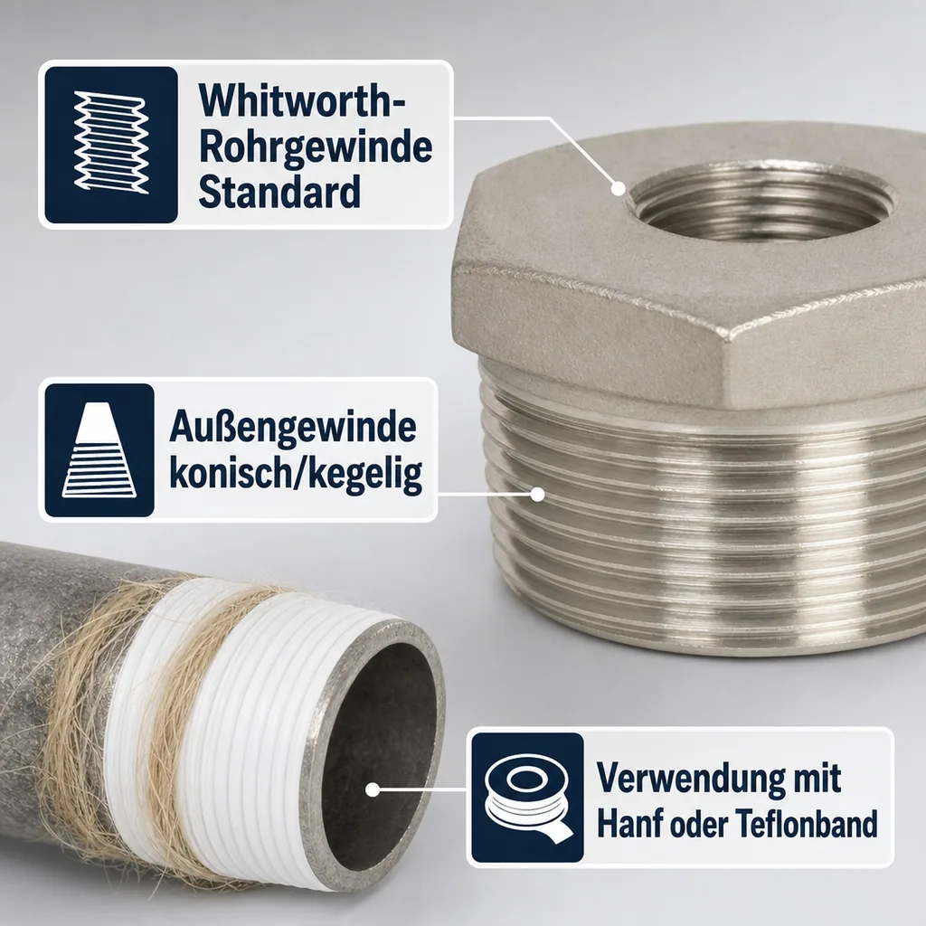 Gewindefitting Edelstahl Reduzierstück 1 1/2" AG x 1" IG