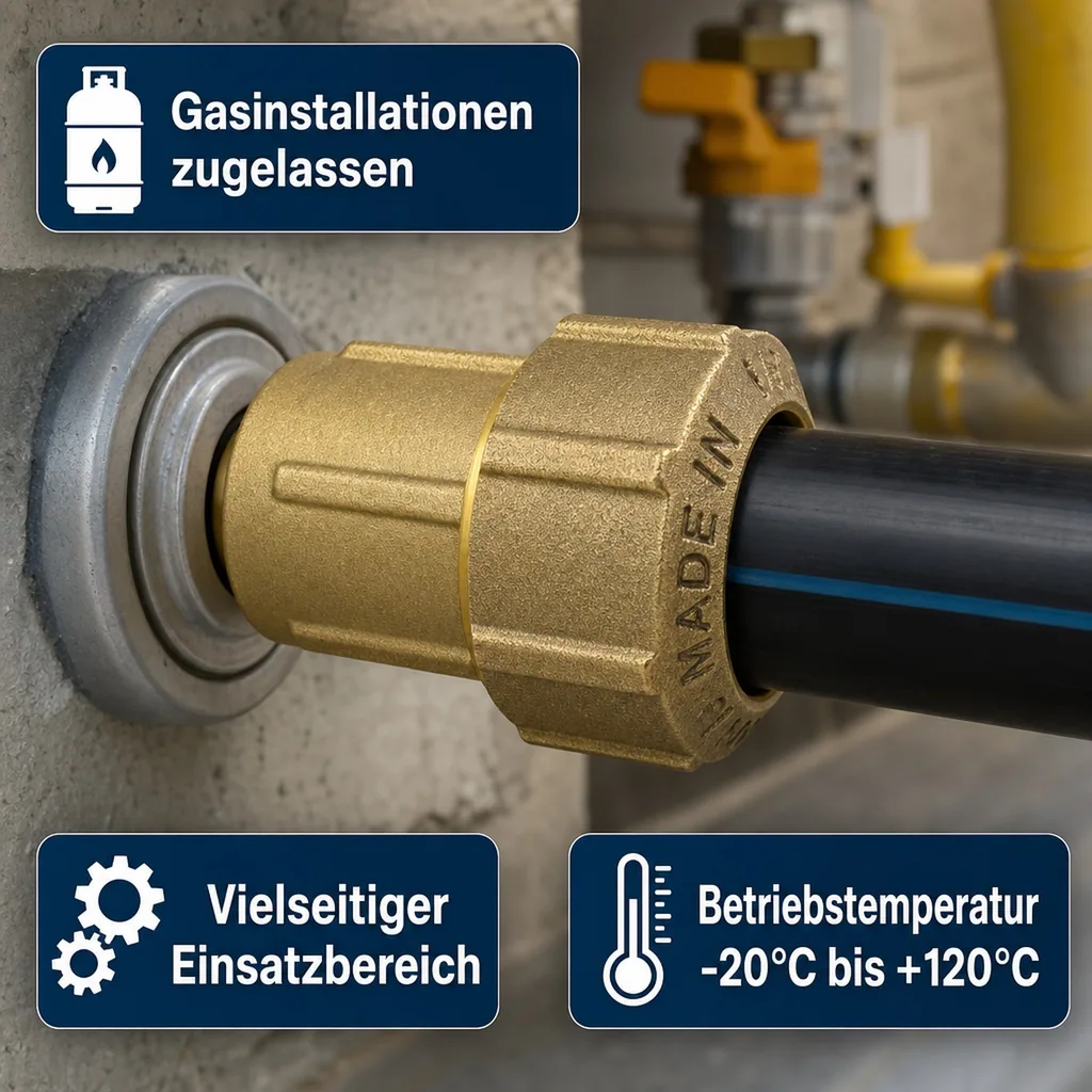 PE Rohr Verschraubung 40mm, Messing Kupplung IG 1 1/4", Trinkwasser