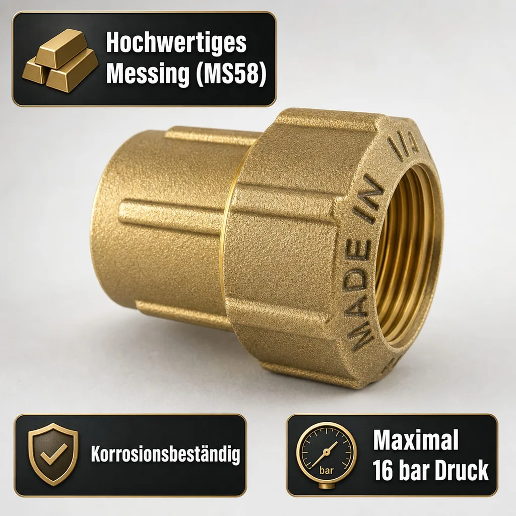 PE Rohr Verschraubung 40mm, Messing Kupplung IG 1 1/4", Trinkwasser