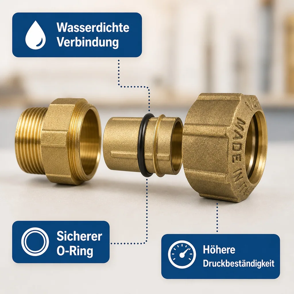 PE Rohr Verschraubung 40mm, Messing Kupplung IG 1 1/4", Trinkwasser