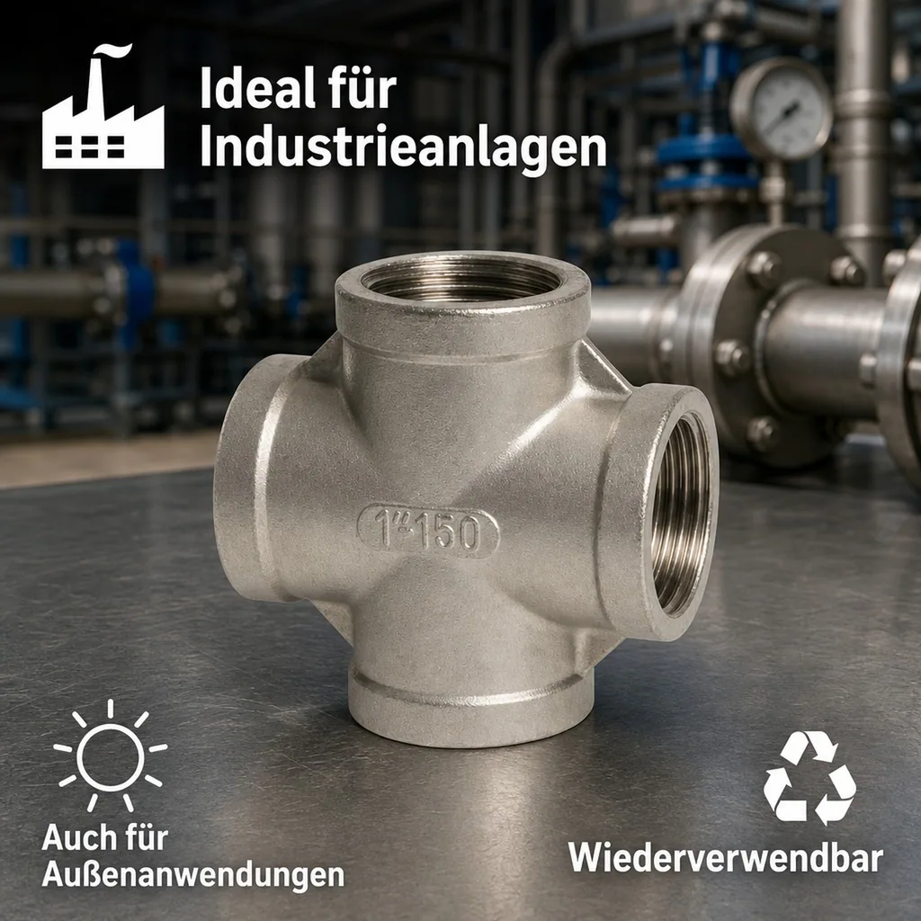 Edelstahlfitting, Gewindefitting Edelstahl, Kreuzstück 90°, 3/8" IG, V4A Fitting