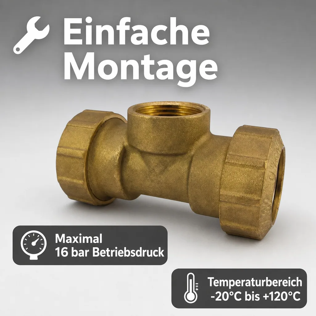PE Rohr Verschraubung, Messing T-Stück IG 40mm x 1 1/4", Trinkwasser, DVGW Zulassung