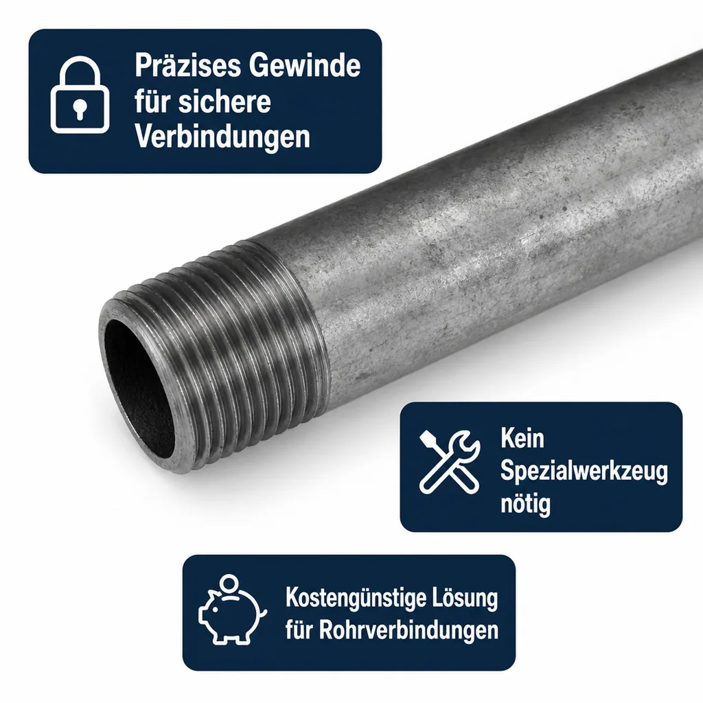 Rohrnippel verzinkt, Gewindefitting, 1 1/2 Zoll AG x AG, 200 mm