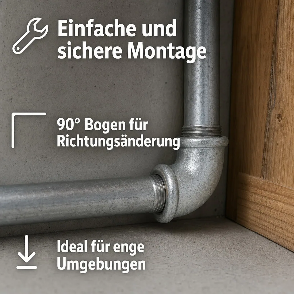 Gewindefitting Temperguss Bogen 90°, 1 1/4 Zoll IG x IG, kurz